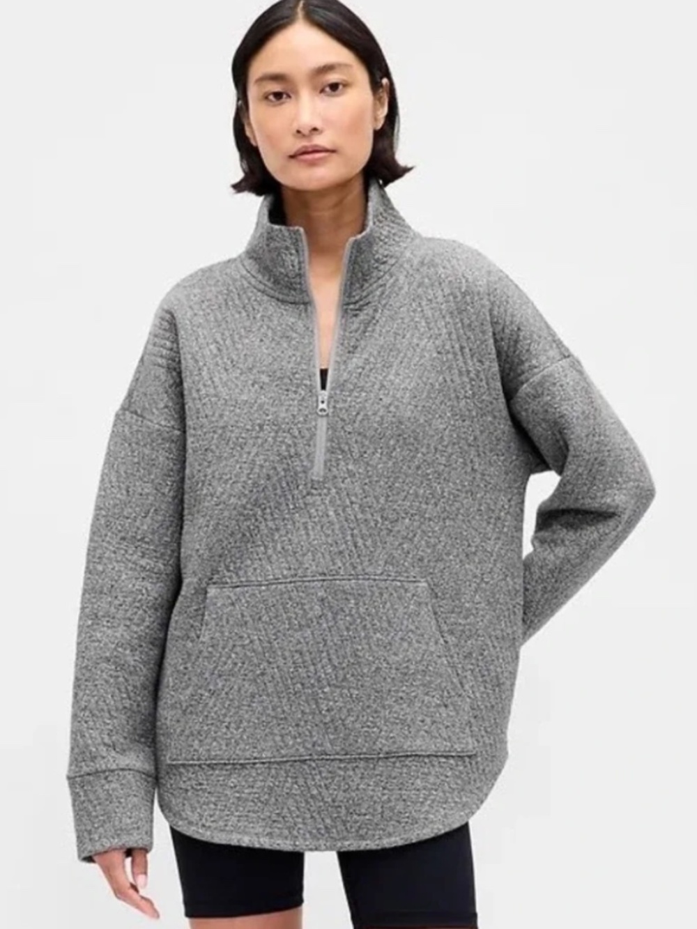 GapFit Quilted Jacquard Half-Zip Pullover, MT, Charcoal